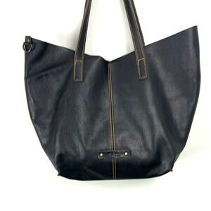 Le Papillon Black Leather Butterfly Logo Tote Bag Unlined Roomy Capsule Casual